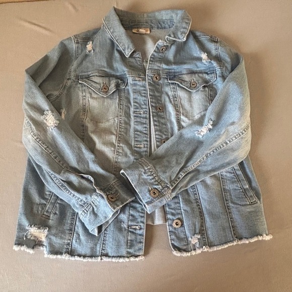 Style & Co Women's Denim Jacket Plus Size 14W Blue Distressed Jean Coat - Picture 3 of 10
